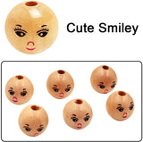 50pcs 22mm Smiling Face Wooden Beads for DIY Jewelry Making Crafts, 2 Colors