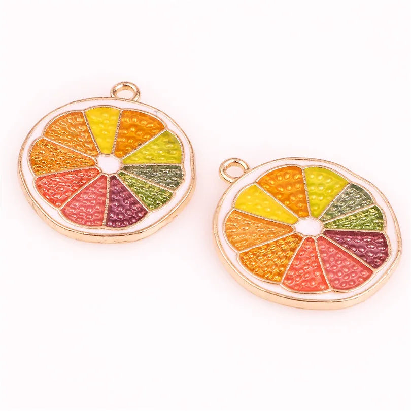 50pcs 23*20mm Golden Alloy Enamel Lemon Slices Pendant for DIY Jewelry Making