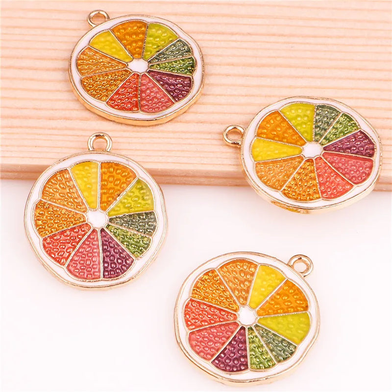 50pcs 23*20mm Golden Alloy Enamel Lemon Slices Pendant for DIY Jewelry Making