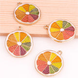 50pcs 23*20mm Golden Alloy Enamel Lemon Slices Pendant for DIY Jewelry Making