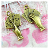 50pcs Poker Charms Antique Silver/Bronze Plated Four Aces Hand Cards