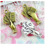 50pcs Poker Charms Antique Silver/Bronze Plated Four Aces Hand Cards
