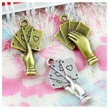 50pcs Poker Charms Antique Silver/Bronze Plated Four Aces Hand Cards