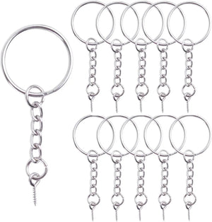 50pcs 25mm Split Key Rings Key Chain Extend Chain 12mm Screw Eye Pin Silver
