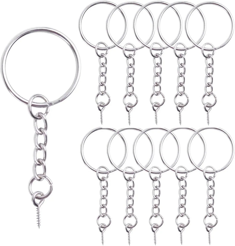 50pcs 25mm Split Key Rings Key Chain Extend Chain 12mm Screw Eye Pin Silver
