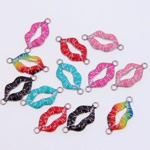 50pcs Romantic Enamel Red Lips Charms for Jewelry Making