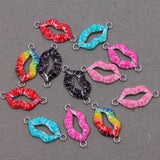 50pcs Romantic Enamel Red Lips Charms for Jewelry Making