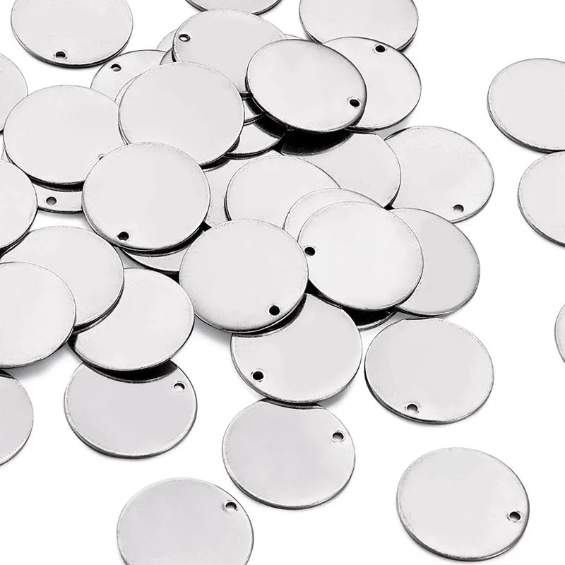 50pcs Stainless Steel Tag Pendants Charm Round for Jewelry Making DIY 23mm