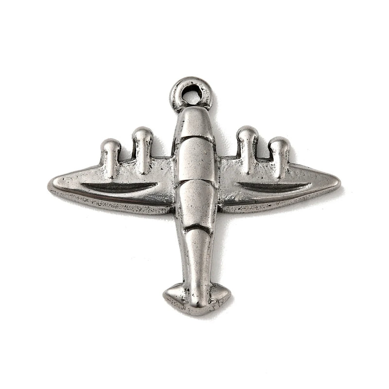 50pcs 304 Stainless Steel Plane Charms Pendants Antique Silver Style