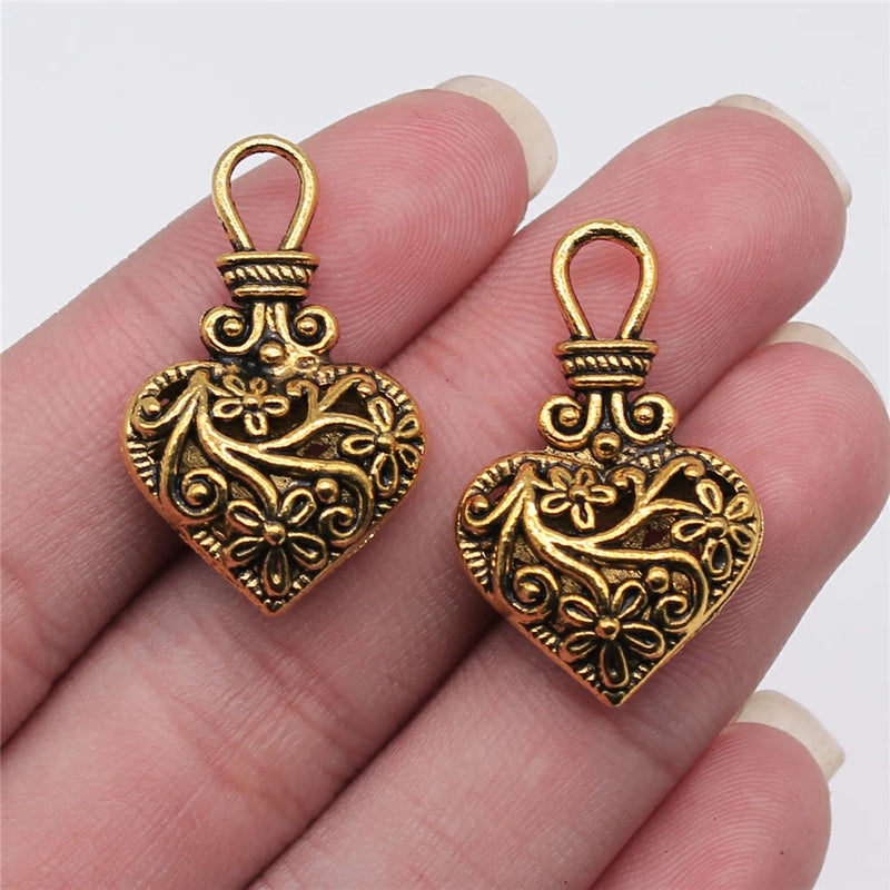 50pcs 3D Heart Charms Flower Pattern Hollow Flowers Heart Charms