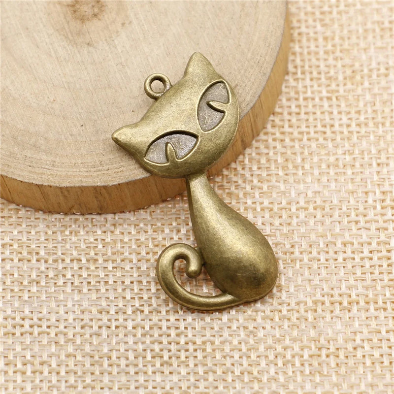 50pcs Big Cat Pendant Charm For Jewelry Making Antique Silver Bronze Findings