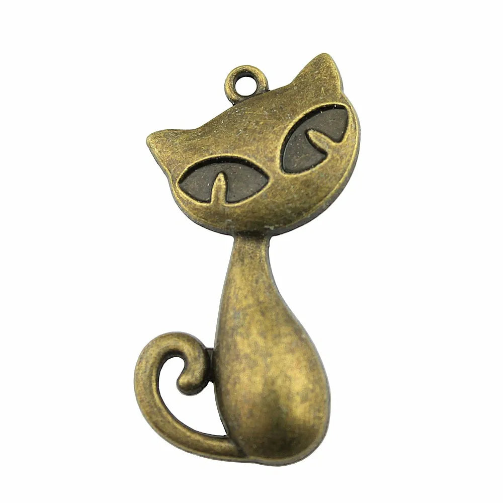 50pcs Big Cat Pendant Charm For Jewelry Making Antique Silver Bronze Findings