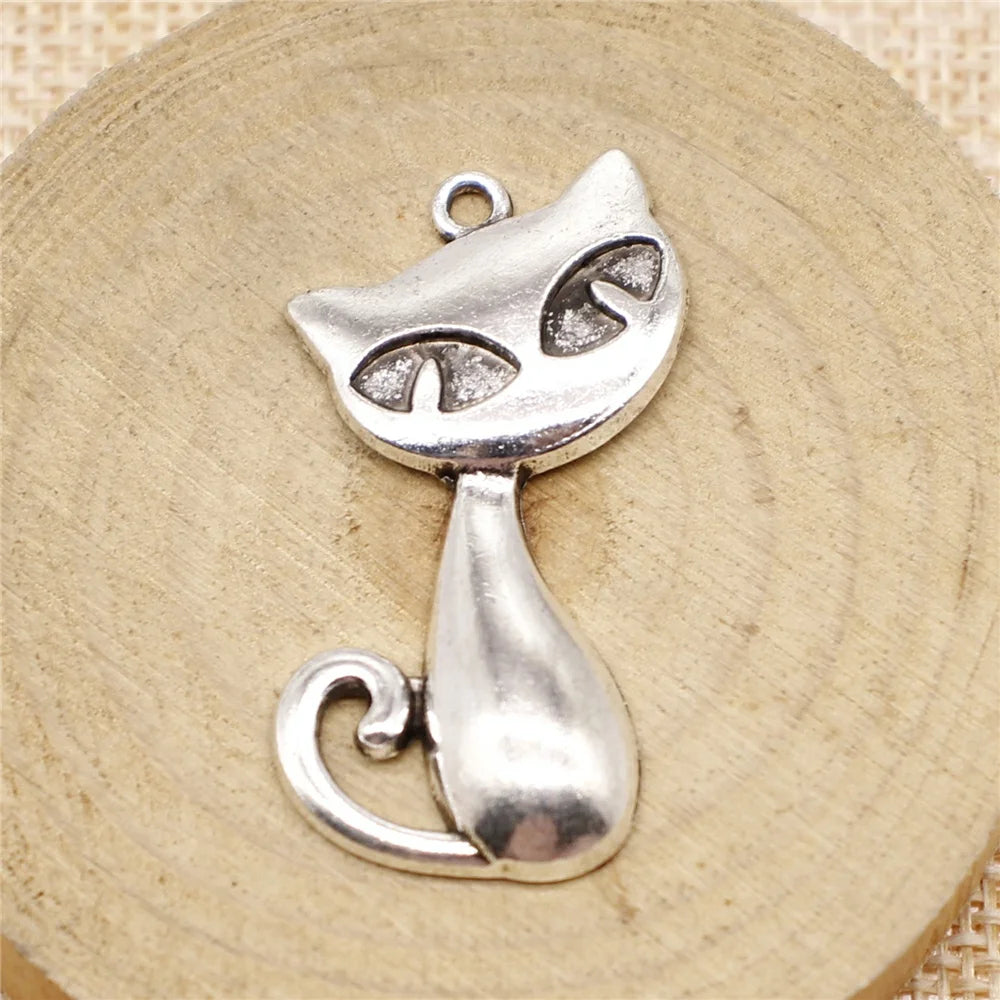 50pcs Big Cat Pendant Charm For Jewelry Making Antique Silver Bronze Findings