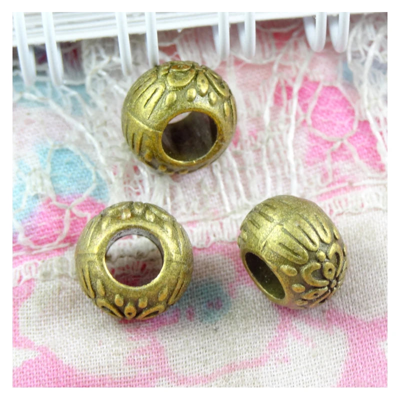 50pcs Big Hole Beads Vintage Charms European Pendant DIY Antique Bronze