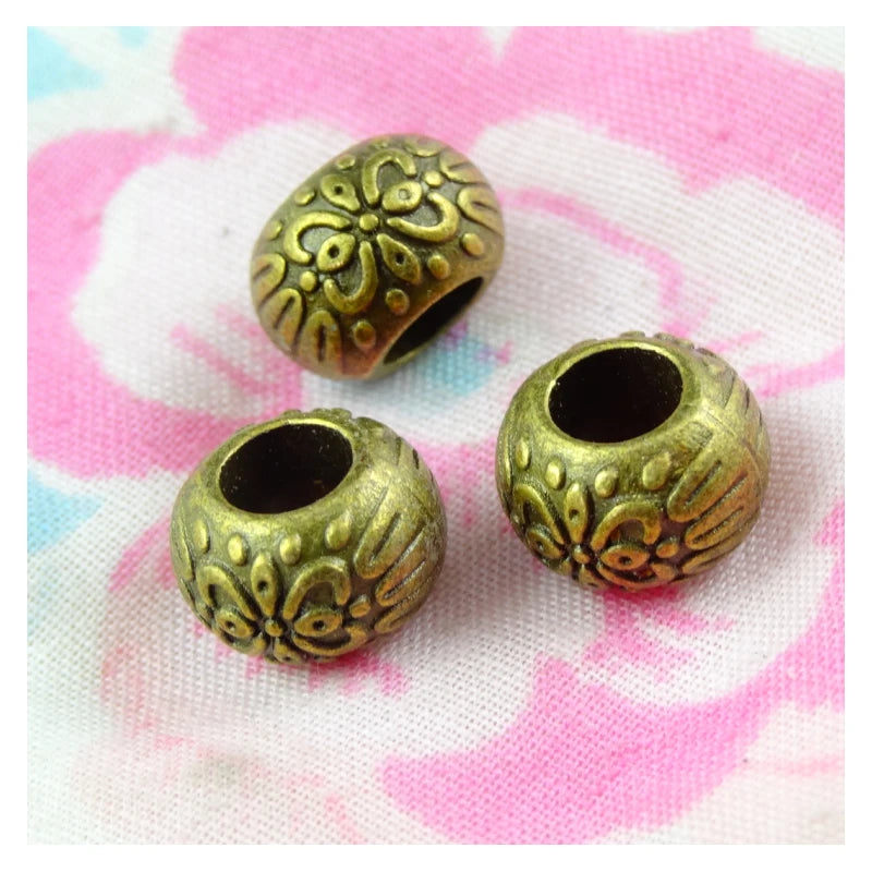50pcs Big Hole Beads Vintage Charms European Pendant DIY Antique Bronze
