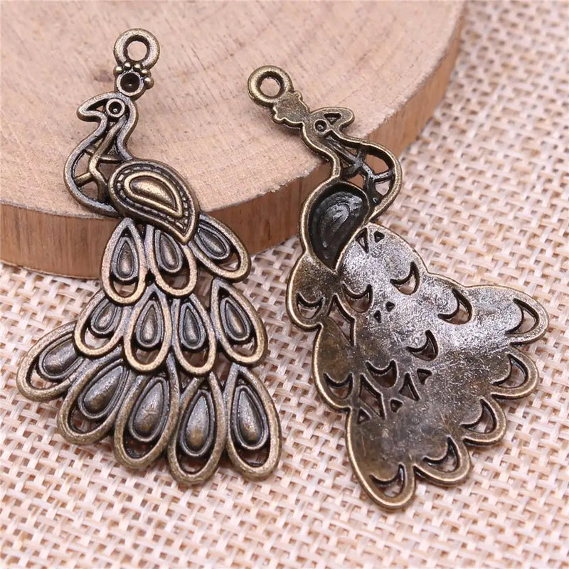 50pcs Antique Silver Peacock Pendant Charm for Jewelry Making