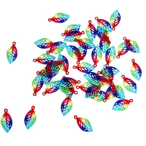 50pcs Small Leaf Charms Double Face Colored Leaves for Jewellery Making C5121