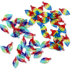 50pcs Small Leaf Charms Double Face Colored Leaves for Jewellery Making C5121