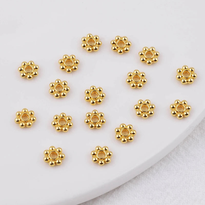 50pcs 5.5mm 18K Plated Flower Spacer Beads Metal Daisy Charm