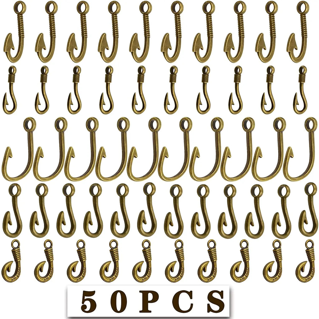 50pcs Fishhook Charm Pendants Vintage Alloy Fish Hook Pendants for DIY Jewelry