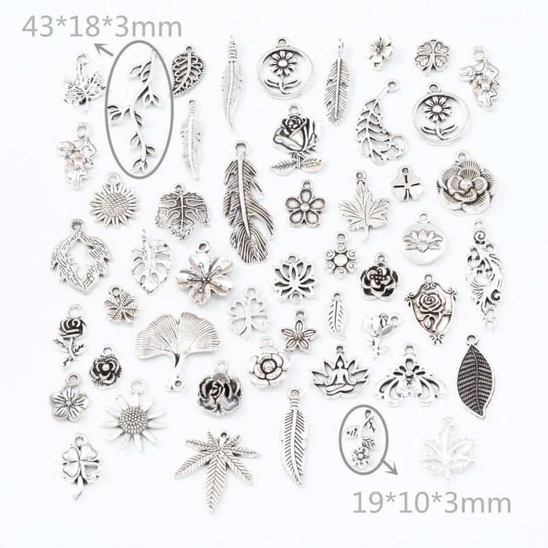 50pcs Tibetan Silver Leaf Flower Charms Pendants for Jewelry Making