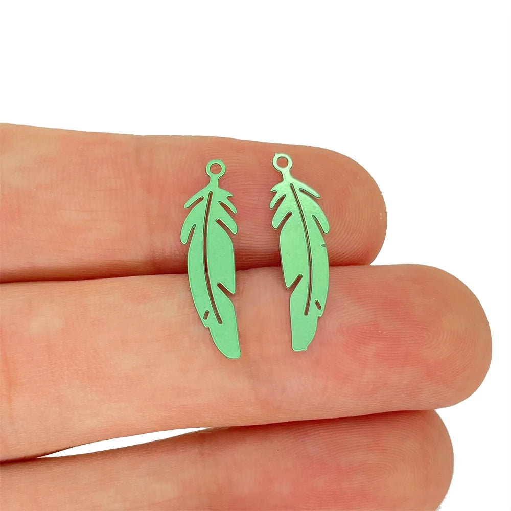 50pcs Colorful Stainless Steel Feather Charms for DIY Accessories