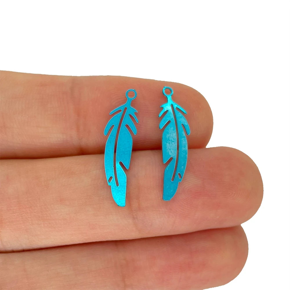 50pcs Colorful Stainless Steel Feather Charms for DIY Accessories
