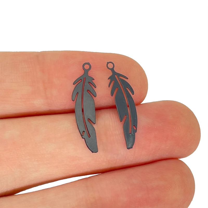 50pcs Colorful Stainless Steel Feather Charms for DIY Accessories