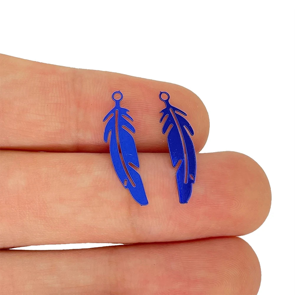 50pcs Colorful Stainless Steel Feather Charms for DIY Accessories