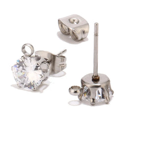 50pcs 6mm CZ Stud Earring Post with Loop Ear Stud Components