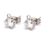 50pcs 6mm CZ Stud Earring Post with Loop Ear Stud Components
