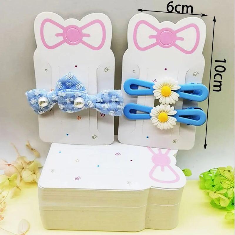 50pcs Pink Hair Clip Bow Display Cards DIY Hair Jewelry Barrette Packaging