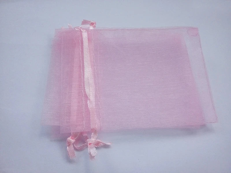 50pcs 7*9 Pink Organza Bags with Handles for Jewelry/Wedding/Christmas/Birthday