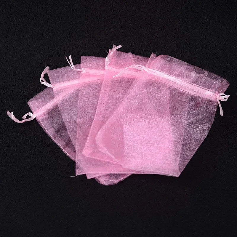 50pcs Pink Organza Bags Jewelry Packaging Wedding Party Drawable Gift Pouches
