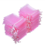50pcs Pink Organza Bags Jewelry Packaging Wedding Party Drawable Gift Pouches