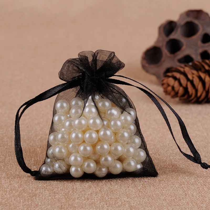 50pcs Organza Gift Bags Jewelry Packaging Wedding Party Drawable Pouches