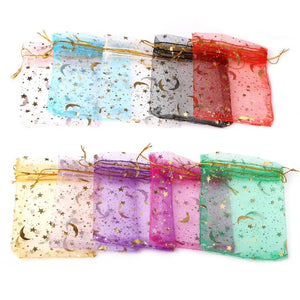 50pcs Star Moon Christmas Organza Gift Bags Charm Jewelry Drawstring Pouches
