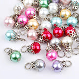 50pcs 8mm Pearl Bead Charms Flower Cap Dangle Pendants, 10 Colors