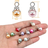 50pcs 8mm Pearl Bead Charms Flower Cap Dangle Pendants, 10 Colors