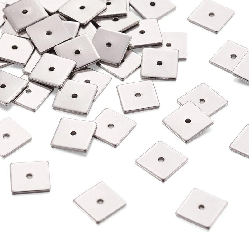 50pcs 8x8x1mm Square Stainless Steel Spacer Beads for Jewelry Making DIY