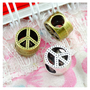50pcs Peace Symbol Bead Antique Silver Charms DIY Bracelet