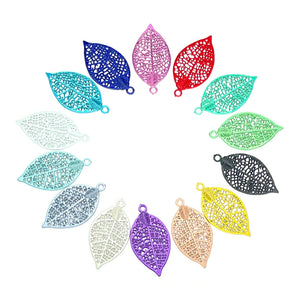 50pcs Small Straight Leaf Charms Colorful Leaves Pendant for Jewelry Making
