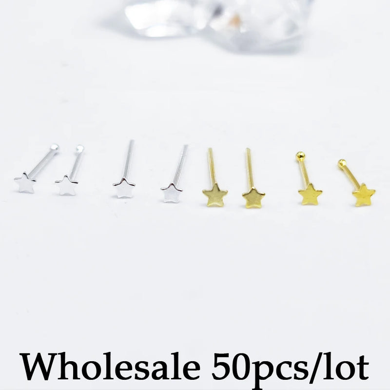 50pcs 925 Sterling Silver Tiny Star Nose Stud Pin Nez Piercing