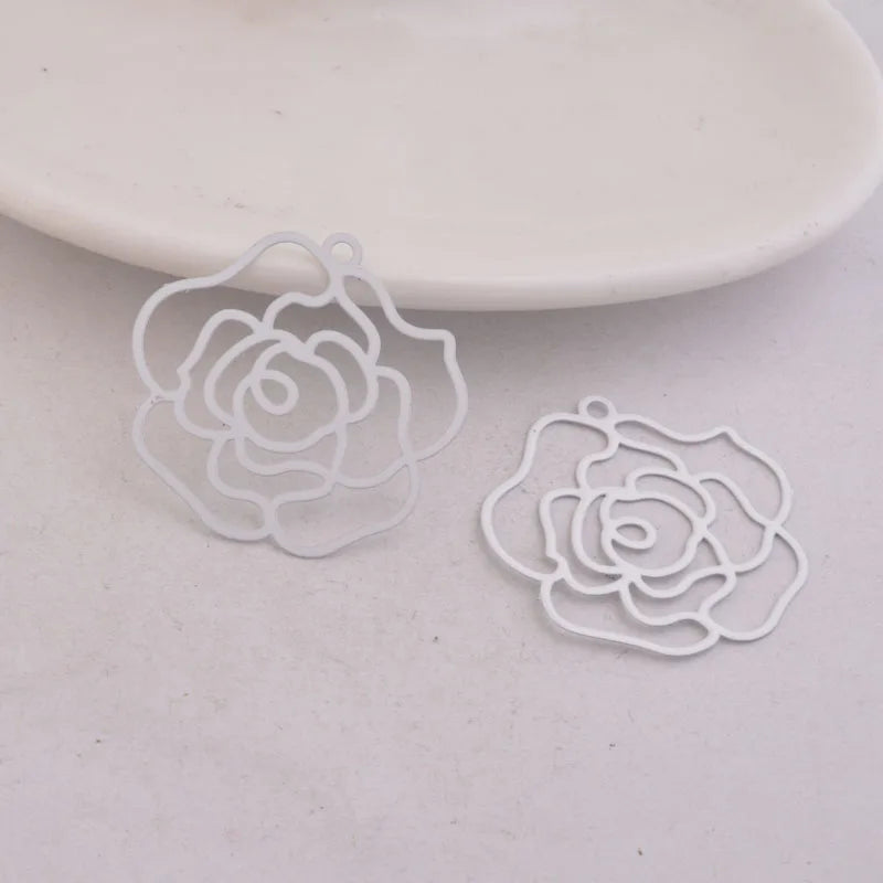 50pcs Big Flower Charms Rose Brass Findings Stamping Pendants