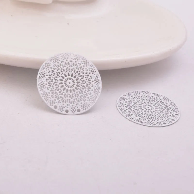 50pcs AB5266 24mm Round Charms Four Hole Print Pendant for DIY Jewelry Making