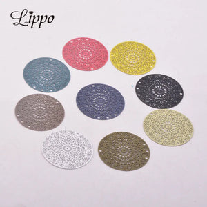 50pcs AB5266 24mm Round Charms Four Hole Print Pendant for DIY Jewelry Making