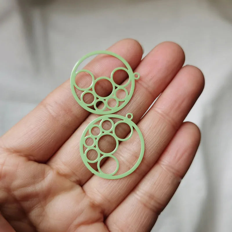 50pcs AB6030 25mm Round Brass Leaves Charms Pendant DIY Jewelry Earring Making