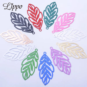 50pcs Filigree Silver Green Leaves Charm Pendant for Earring Findings