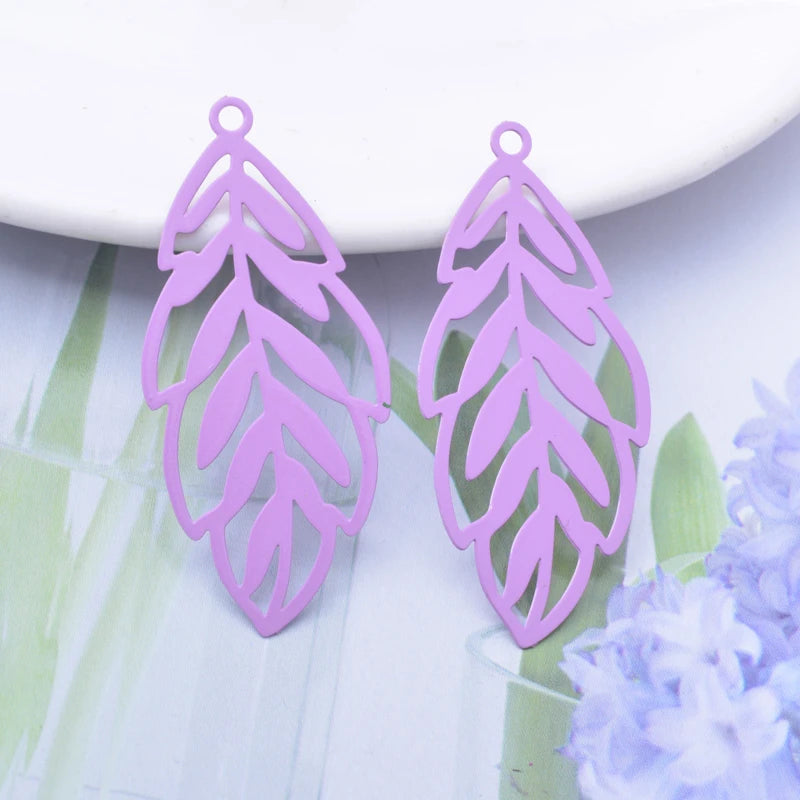 50pcs Filigree Silver Green Leaves Charm Pendant for Earring Findings