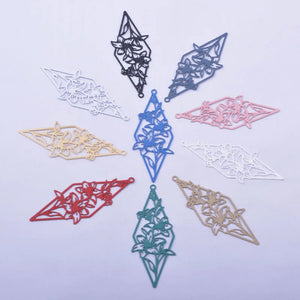 50pcs Brass Painted Pink Red Rhombus Flower Charms 44*16mm AB6497